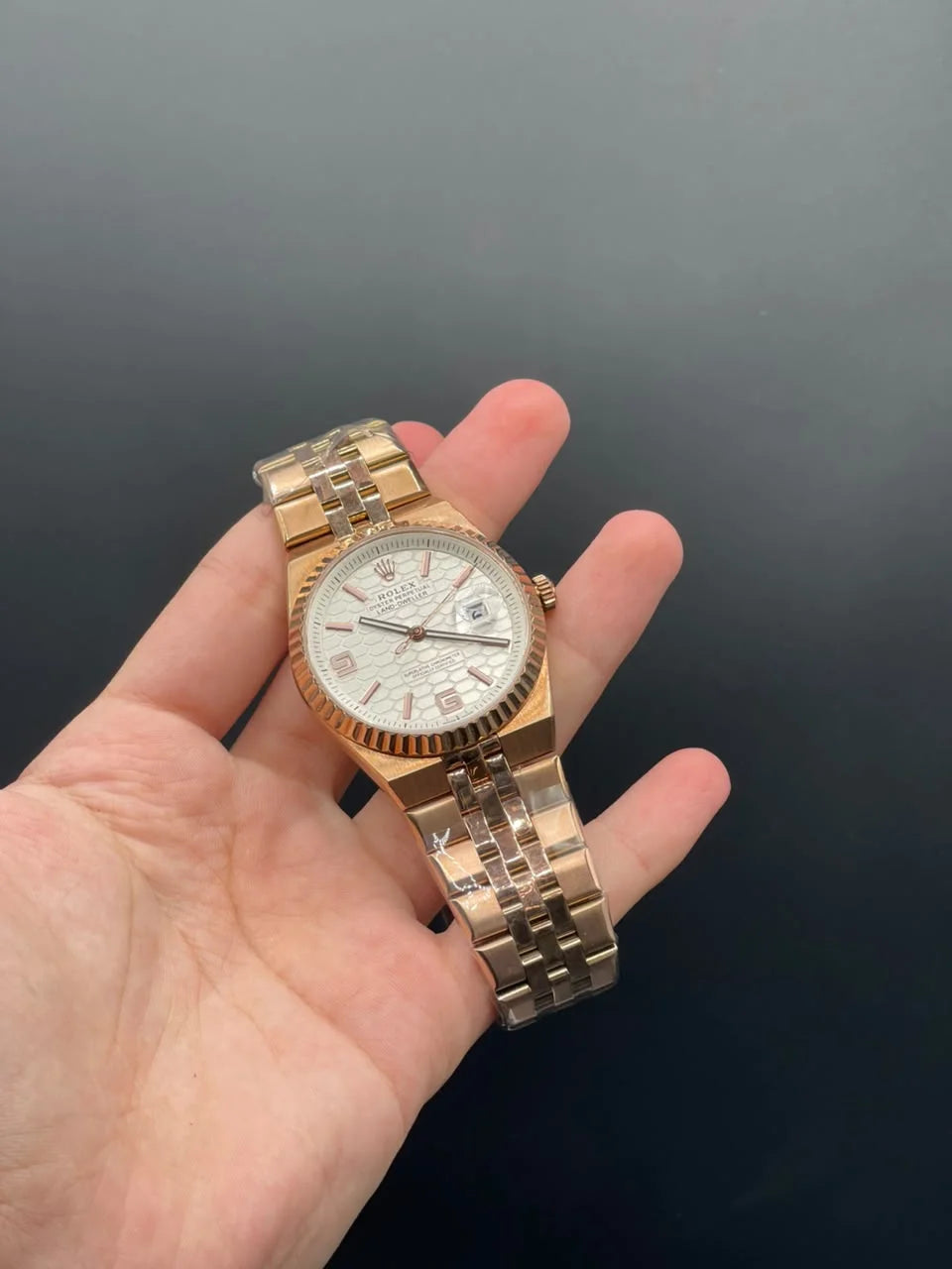 RLX Rose Gold Chain With White Dial Automatic Watch