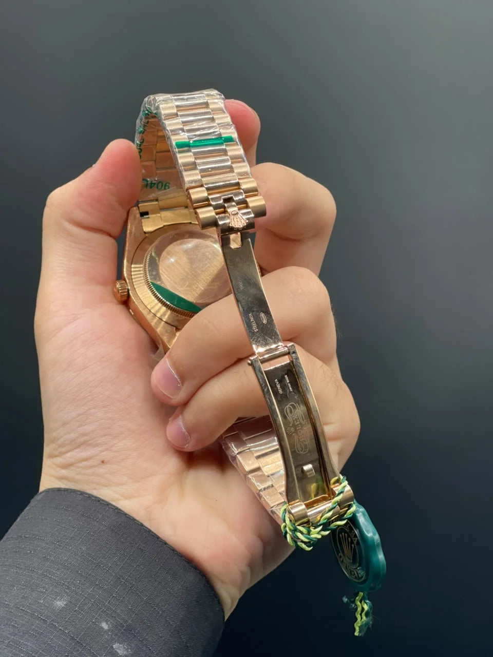RLX Rose Gold Chain With White Mother Of Pearl Day-Date Dial Automatic Watch
