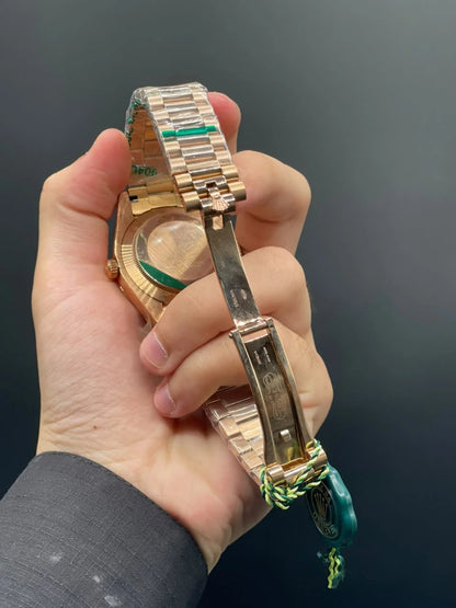 RLX Rose Gold Chain With White Mother Of Pearl Day-Date Dial Automatic Watch