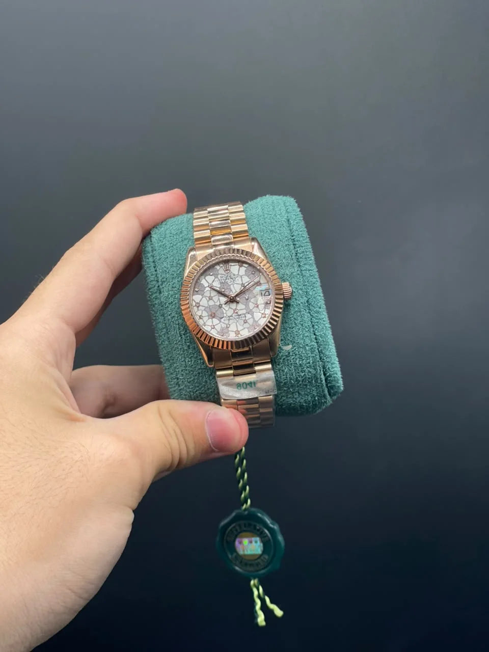 RLX Rose Gold Chain With White  Textured Dial Automatic Watch