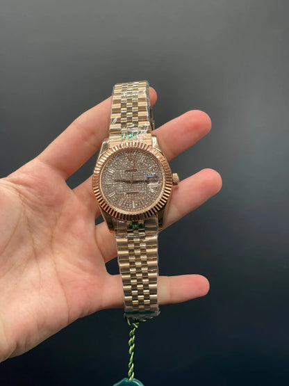 RLX Rose Gold Jubilee Chain With Gold Diamond Dial Automatic Watch