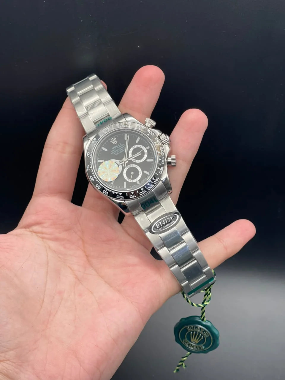 RLX Silver Chain With Black Chronograph Dial Automatic Watch