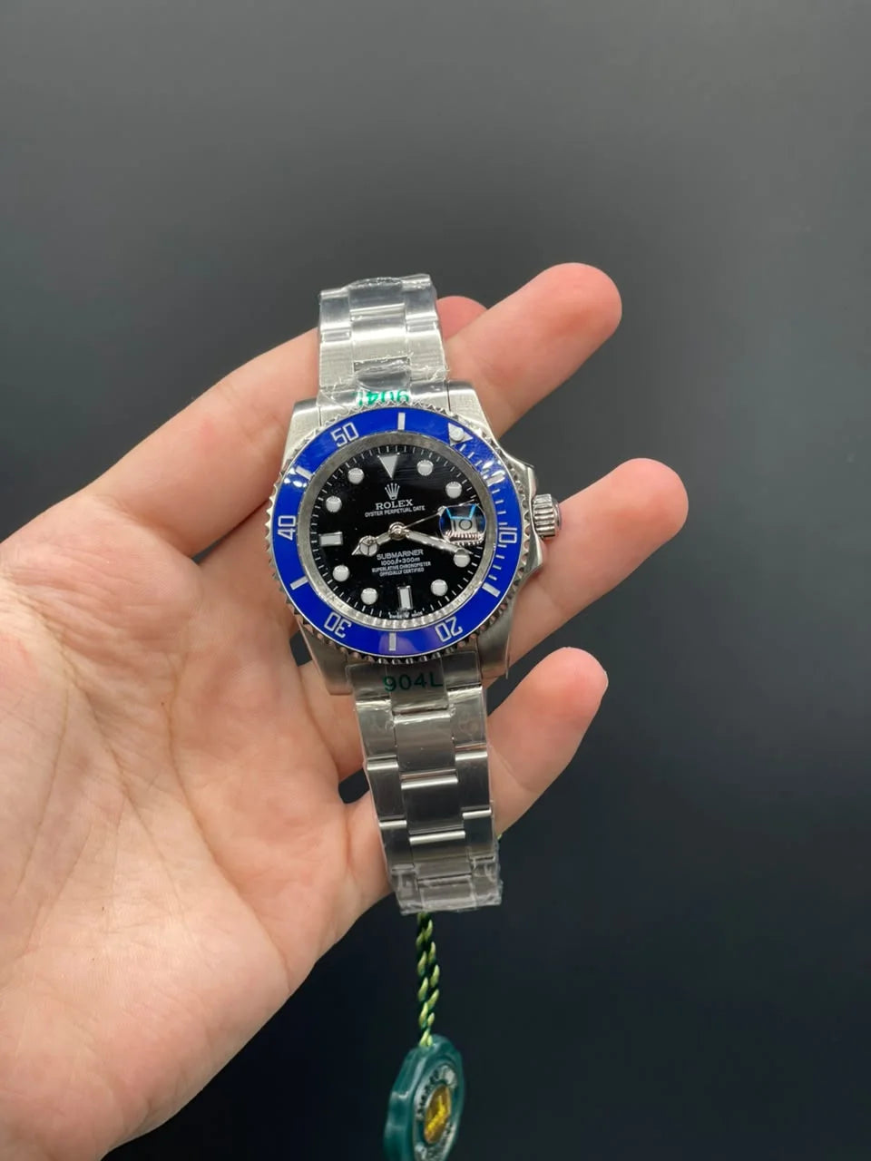 RLX Silver Chain With Black Dial And Blue Rotatable Bezel Automatic Watch