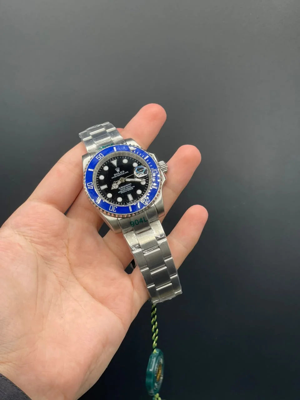 RLX Silver Chain With Black Dial And Blue Rotatable Bezel Automatic Watch