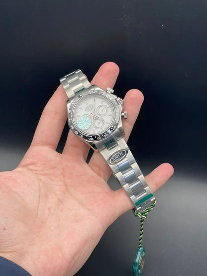 RLX Silver Chain With White Chronograph Dial Automatic Watch