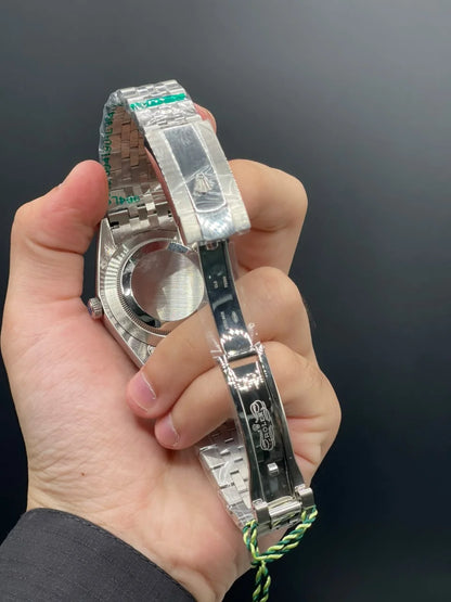 RLX Silver Jubilee Chain With Black Dial With Diamond Hour Markers Automatic Watch