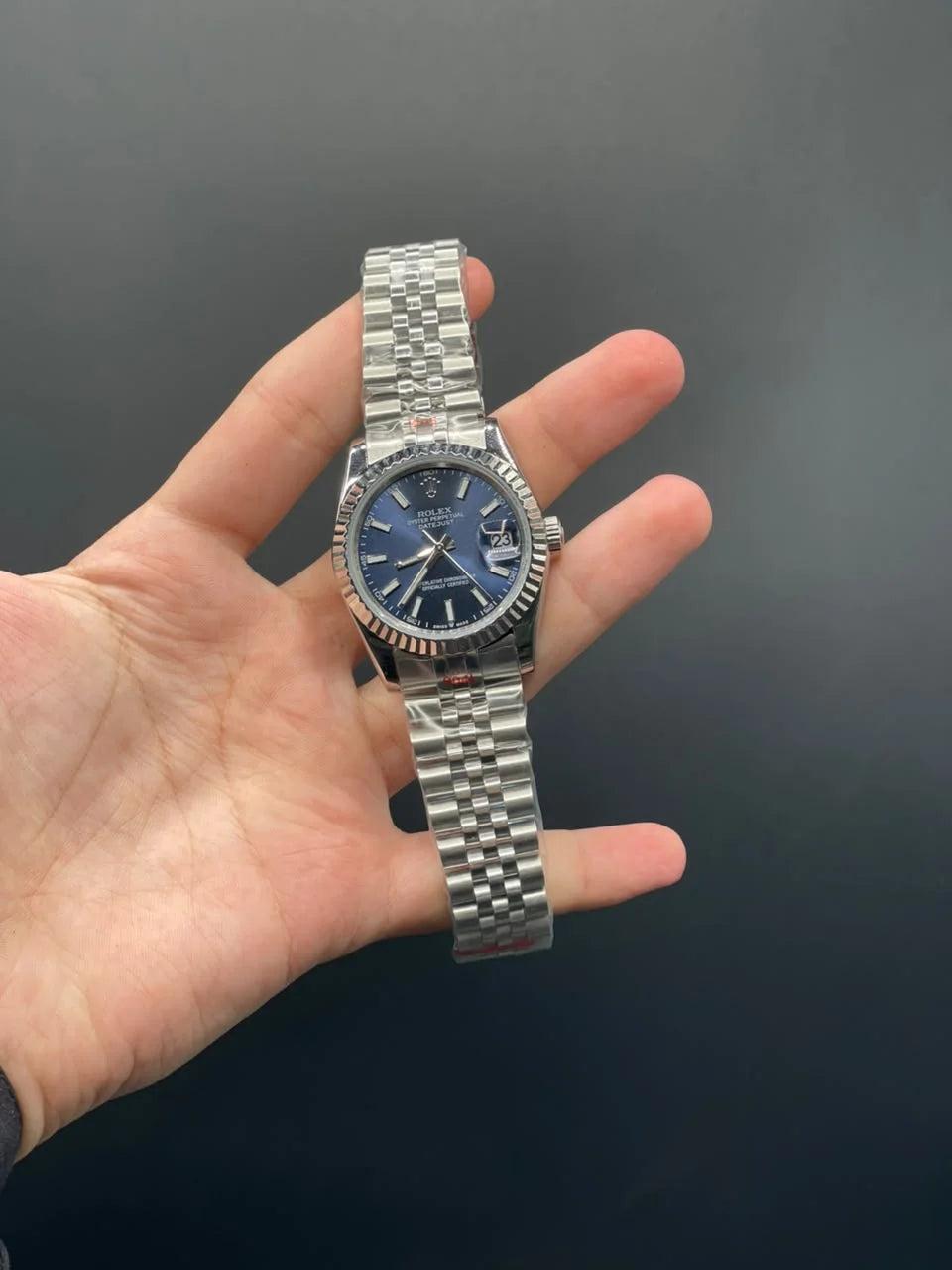 RLX Silver Jubilee Chain With Blue DateJust Dial Automatic Watch