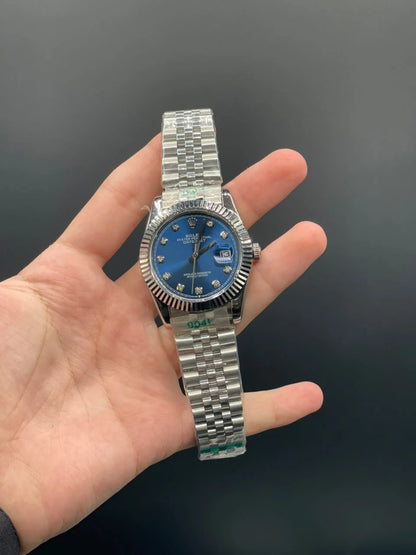 RLX Silver Jubilee Chain With Blue Dial And Diamond Hour Markers Automatic Watch
