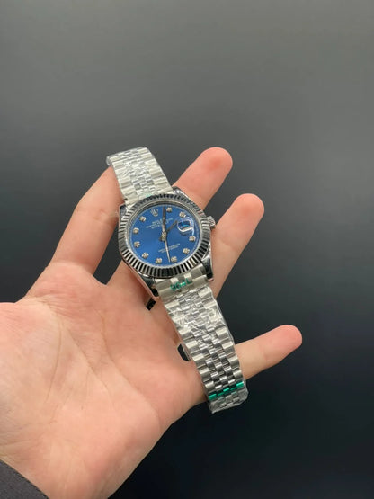 RLX Silver Jubilee Chain With Blue Dial And Diamond Hour Markers Automatic Watch