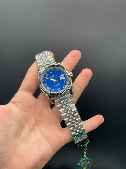 RLX Silver Jubilee Chain With Blue Dial With Roman Hour Markers Automatic Watch