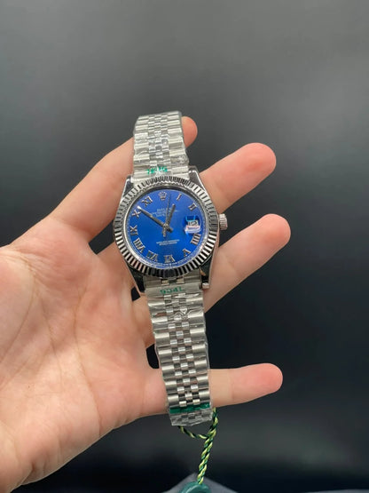 RLX Silver Jubilee Chain With Blue Dial With Roman Hour Markers Automatic Watch