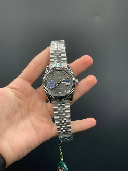 RLX Silver Jubilee Chain With Gray Dial With Diamond Hour Markers Automatic Watch
