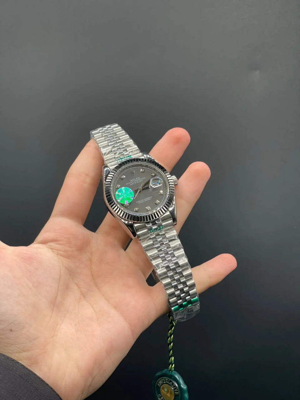RLX Silver Jubilee Chain With Gray Dial With Diamond Hour Markers Automatic Watch