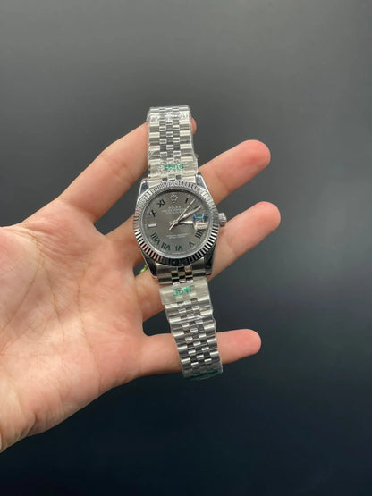 RLX Silver Jubilee Chain With Gray Wimbledon Datejust Dial Automatic Watch