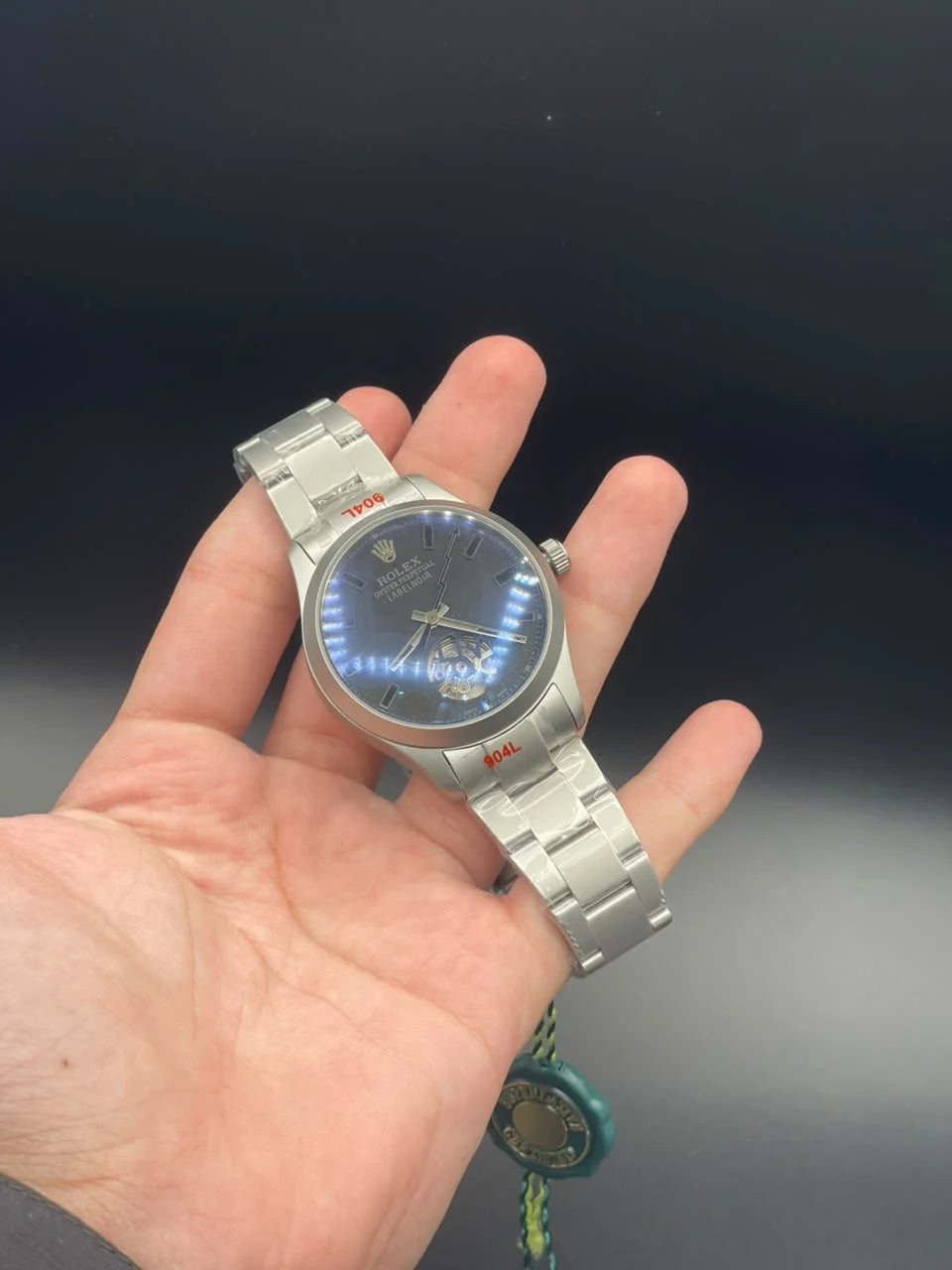 RLX Silver Matte Chain With Black Open Heart Dial Automatic Watch