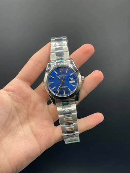 RLX Silver Oyster Chain With Blue Dial And Plain Bezel Automatic Watch