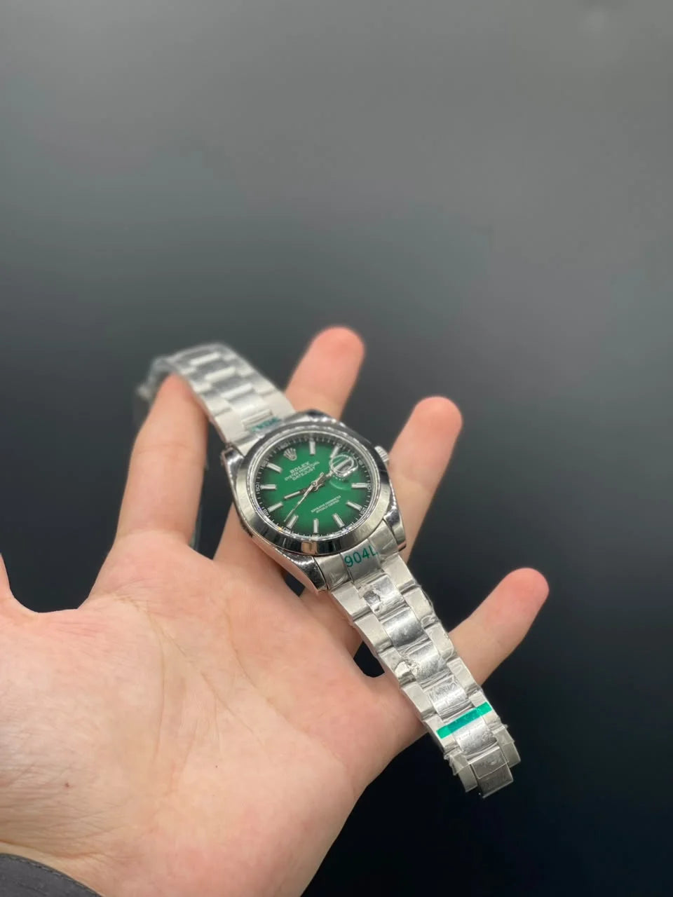 RLX Silver Oyster Chain With Ombre Green Dial With Plain Bezel Automatic Watch