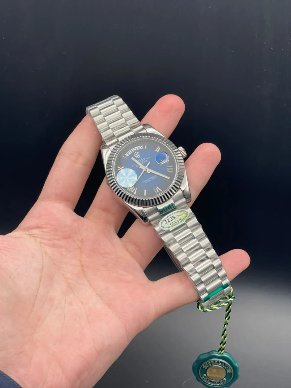 RLX Silver Presidential Chain With Blue Day-Date Dial Automatic Watch