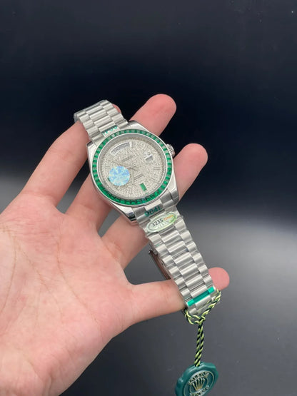 RLX Silver Presidential Chain With White Diamond Day-Date Dial Automatic Watch