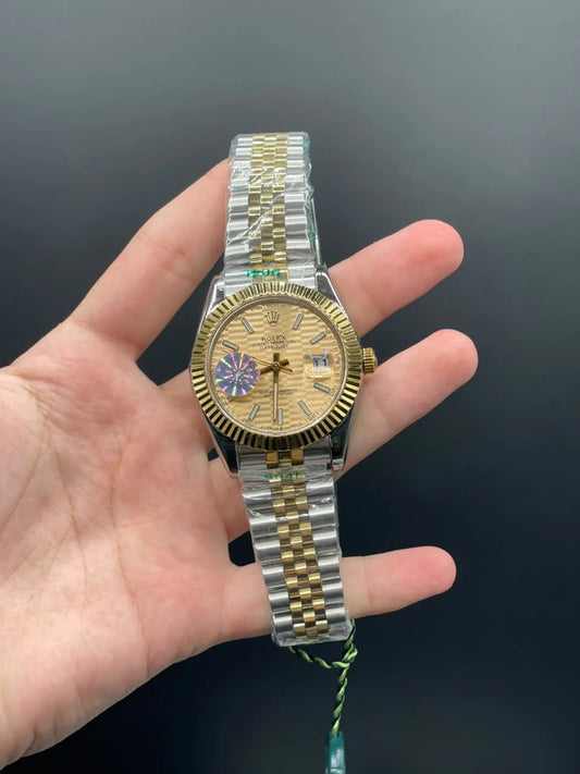 RLX Two Tone Jubilee Chain With Golden Textured Dial Automatic Watch