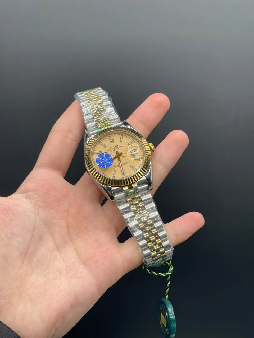 RLX Two Tone Jubilee Chain With Golden Textured Dial Automatic Watch