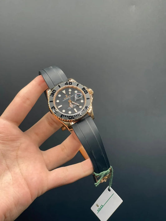RLX Black Oysterflex Strap With Black And Rose Gold Dial With Rotatable Bezel Automatic Watch