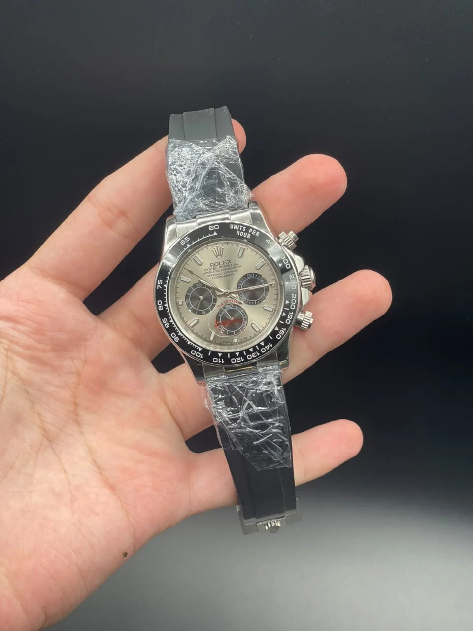RLX Black Strap With Gray And Black Chronograph Dial Automatic Watch