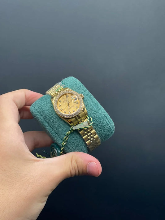 RLX Golden Chain With Gold Dial And Diamond Bezel Automatic Watch