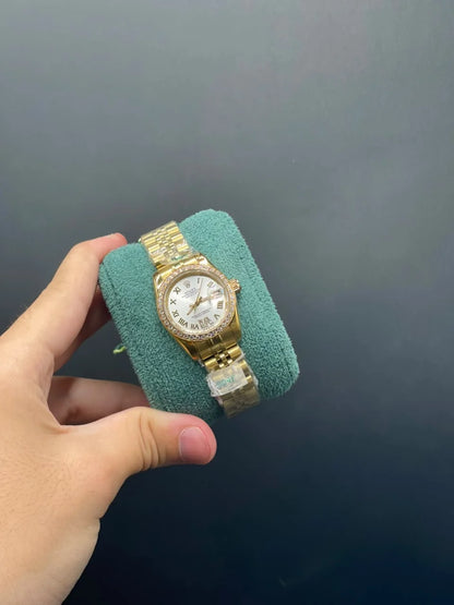 RLX Golden Chain With White Dial With Diamond Bezel Automatic Watch