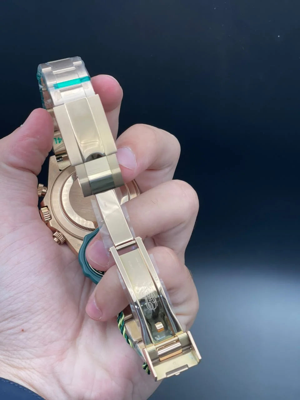 RLX Rose Gold Chain With Blue Chronograph Working Dial And Pink Diamond Bezel Automatic Watch