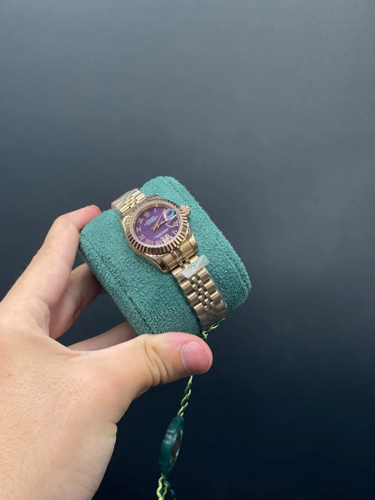 RLX Rose Gold Chain With Purple Dial Automatic Watch
