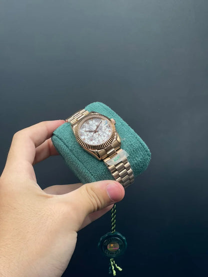 RLX Rose Gold Chain With White  Textured Dial Automatic Watch
