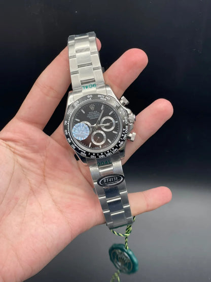 RLX Silver Chain With Black Chronograph Dial Automatic Watch