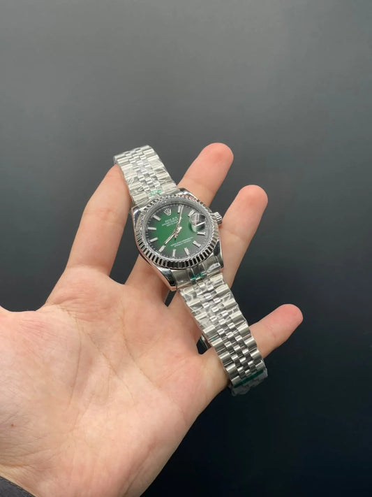 RLX Silver Jubilee Chain With Green Ombre Datejust Dial Automatic Watch