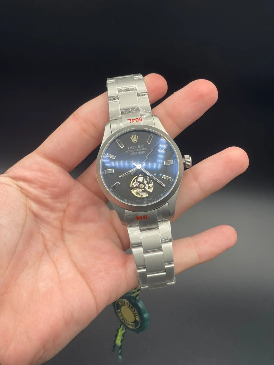 RLX Silver Matte Chain With Black Open Heart Dial Automatic Watch
