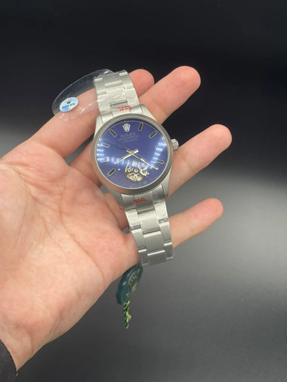 RLX Silver Matte Chain With Blue Open Heart Dial Automatic Watch