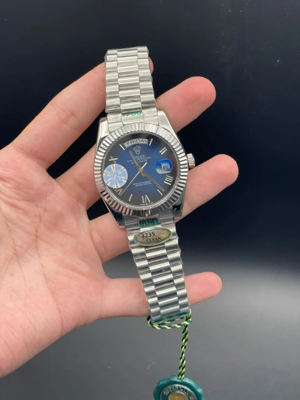 RLX Silver Presidential Chain With Blue Day-Date Dial Automatic Watch