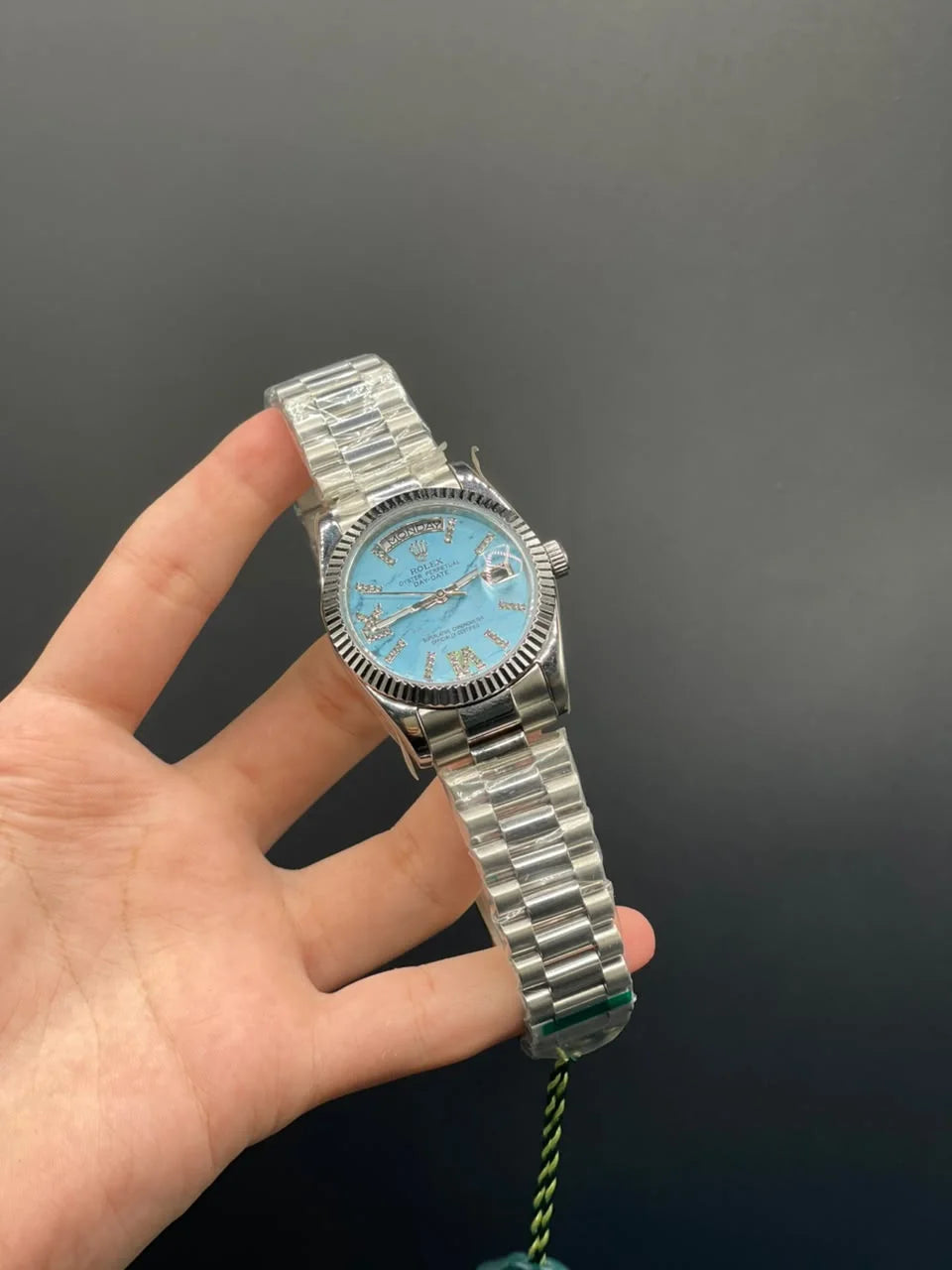RLX Silver Presidential Chain With Tiffany Stone Day-Date Dial Automatic Watch