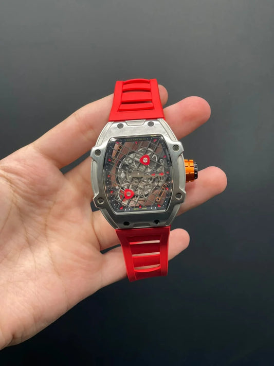RM Red Strap With Red And Skeleton Dial Automatic Watch