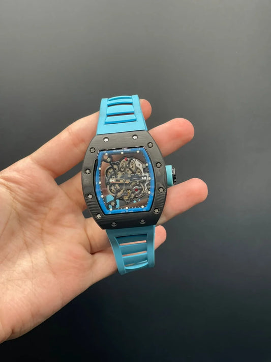 RM Tiffany Strap With Skeleton Black Dial And Black Bezel Automatic Watch
