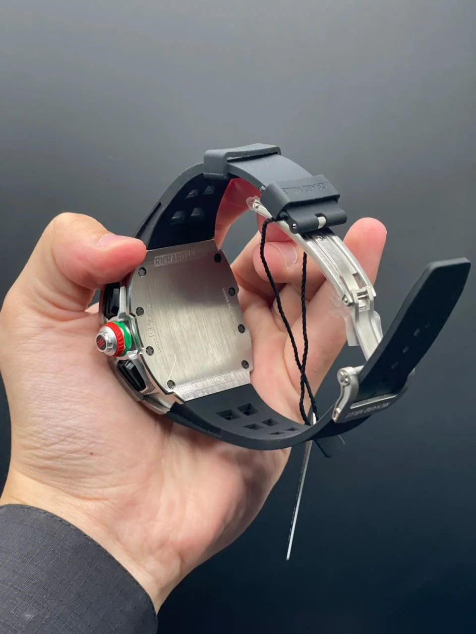 RM Black Strap With Black Chronograph Dial With Silver Bezel Quartz Watch
