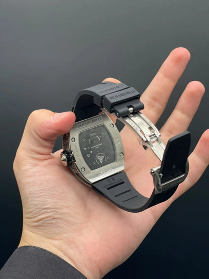 RM Black Strap With Black Diamond Dial And Bezel Automatic Watch
