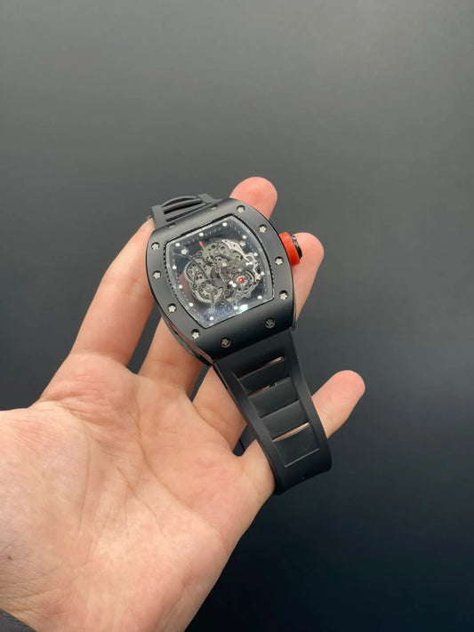 RM Black Strap With Black Skeleton Dial With Black Bezel Automatic Watch