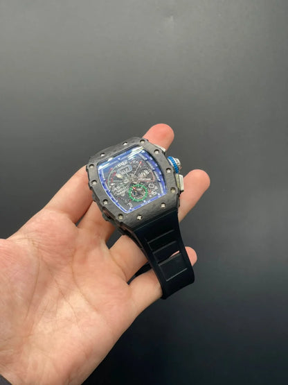 RM Black Strap With Blue And Black Chronograph Dial With Black Bezel Automatic Watch