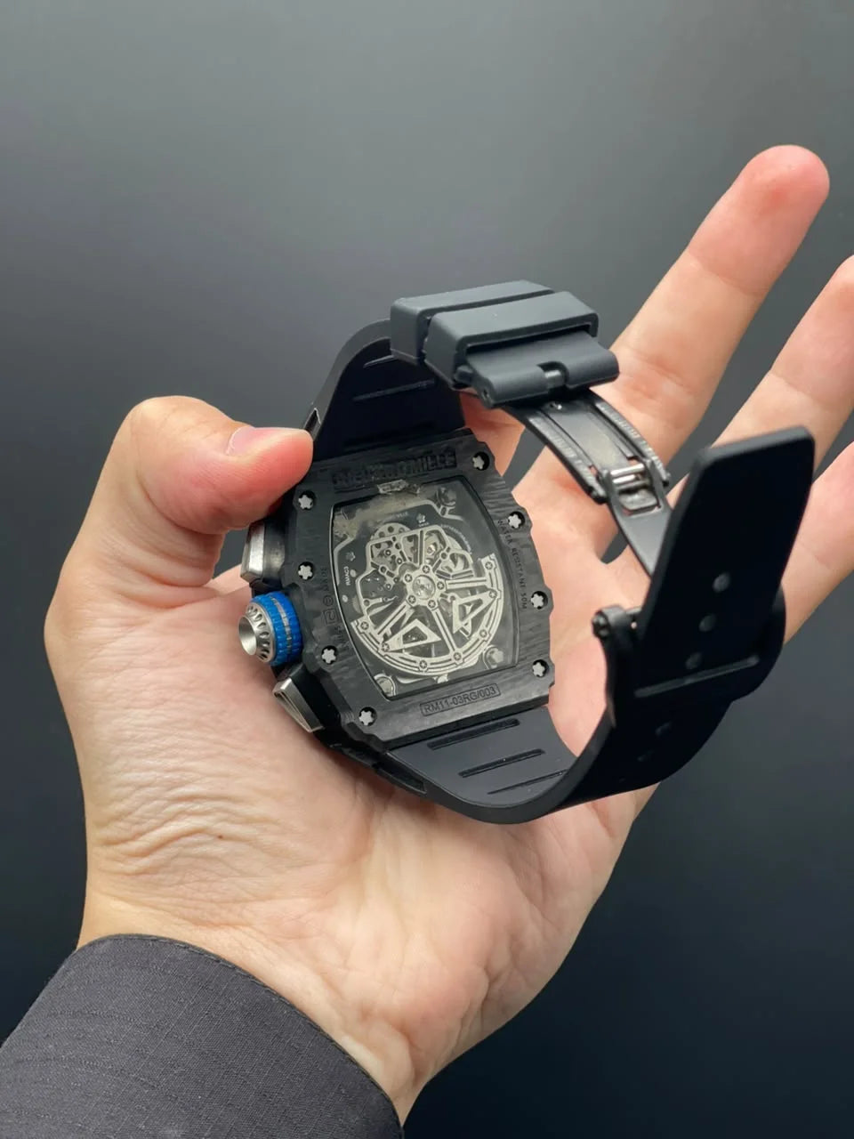 RM Black Strap With Blue And Black Chronograph Dial With Black Bezel Automatic Watch
