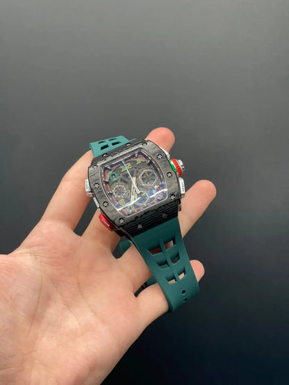 RM Green Strap With Black Chronograph Dial With Black Bezel Quartz Watch