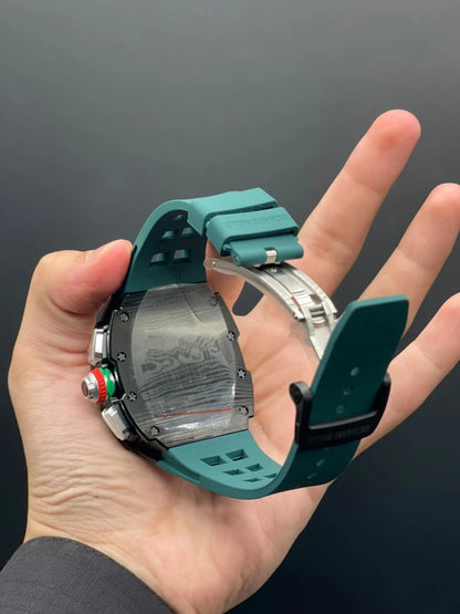 RM Green Strap With Black Chronograph Dial With Black Bezel Quartz Watch