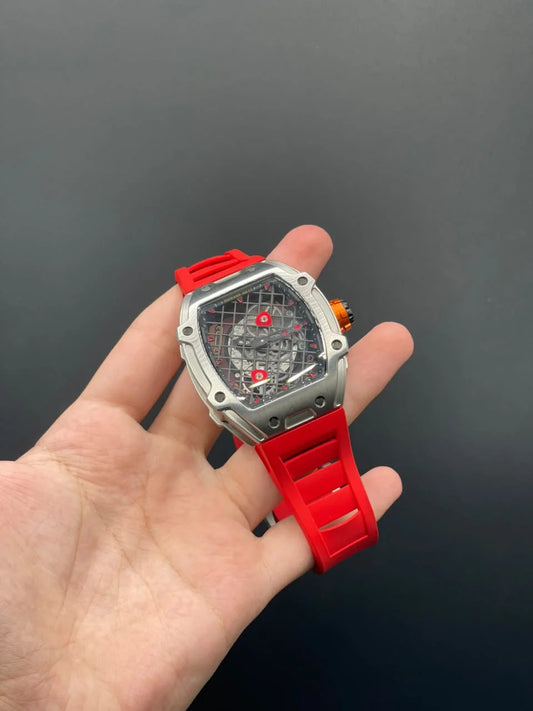 RM Red Strap With Red And Skeleton Dial Automatic Watch