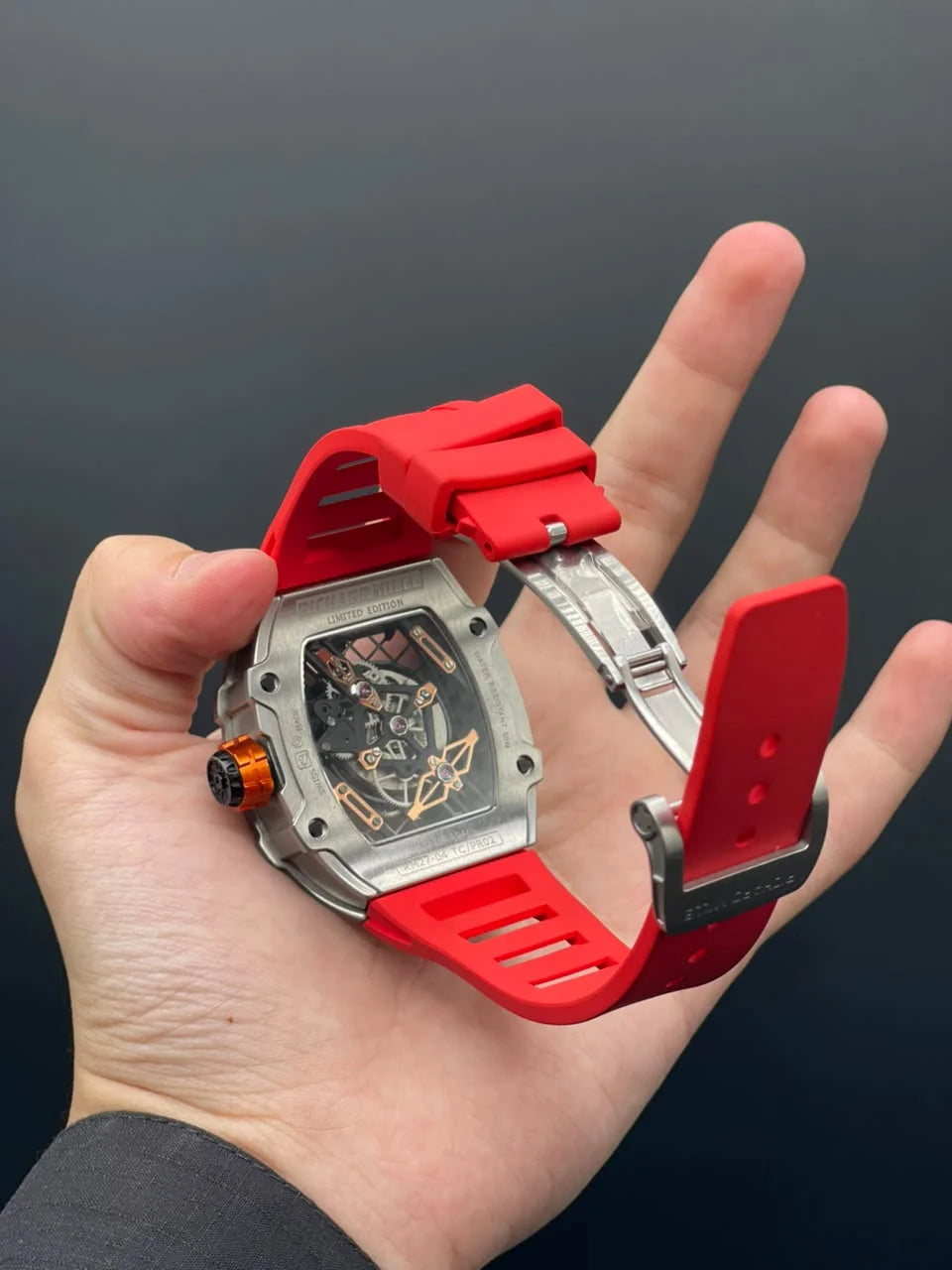 RM Red Strap With Red And Skeleton Dial Automatic Watch