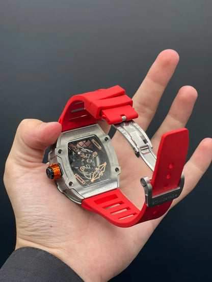 RM Red Strap With Red And Skeleton Dial Automatic Watch